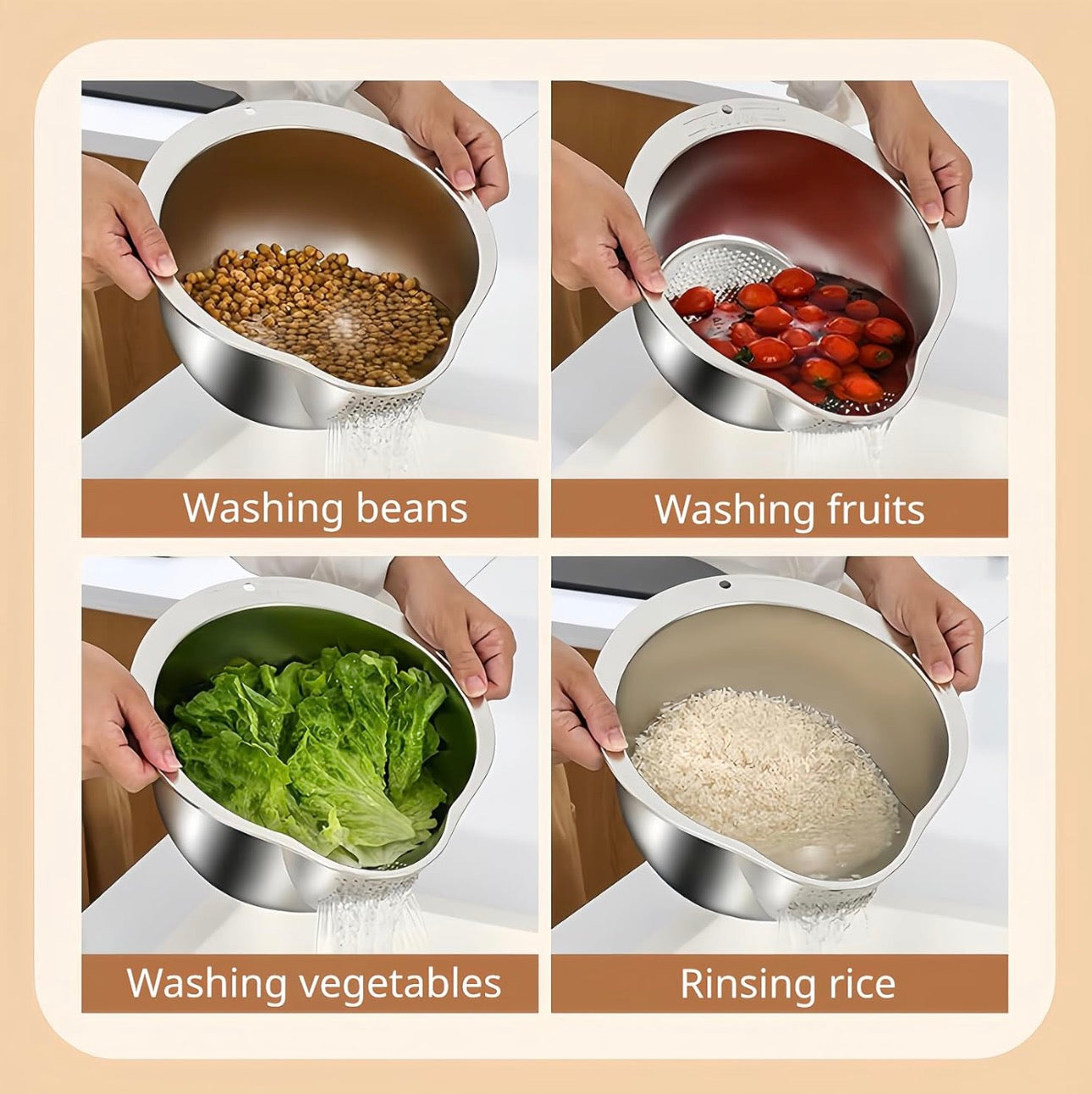 Premium Stainless Steel Strainer & Mixing Bowl Set – Dual Use for Washing, Draining & Cooking Prep